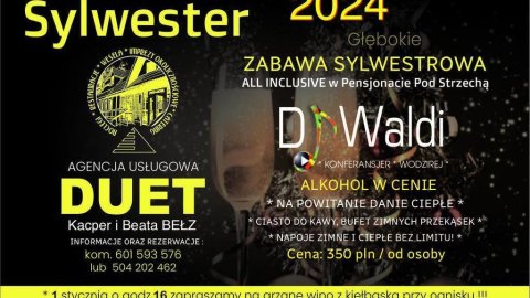 Bal sylwestrowy nad jeziorem Głebokie Pensjonat Pod Strzechą OPEN BAR - Sylwester