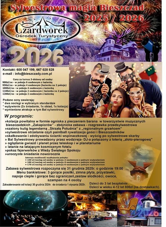 Sylwester po Bieszczadzku 2025/26 z Balem Sylwestrowym- 3 dni- 2 noclegi pakiet