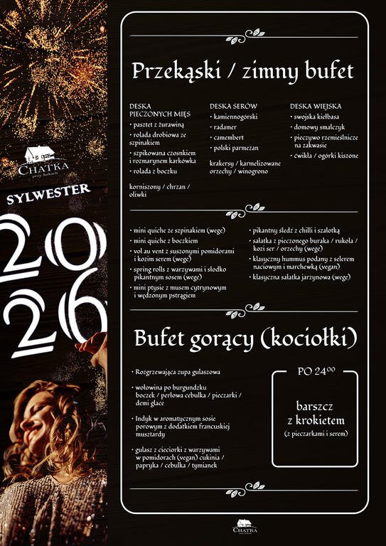 Sylwester 2026 w Chatce przy Jatkach. Pyszna kolacja i zabawa z DJ