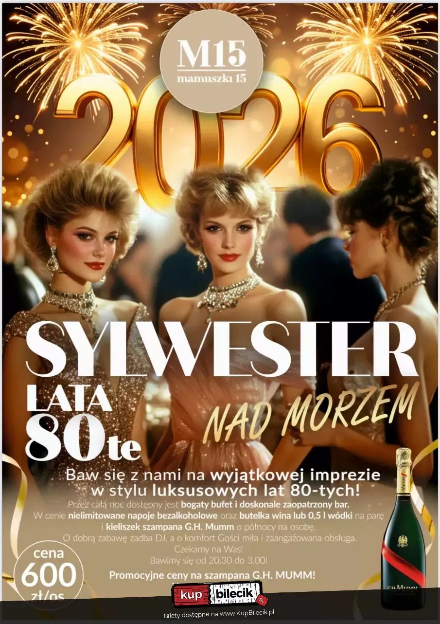 Sylwester w restauracji M15 na plaży w Sopocie w stylu luksusowych lat 80-tych!