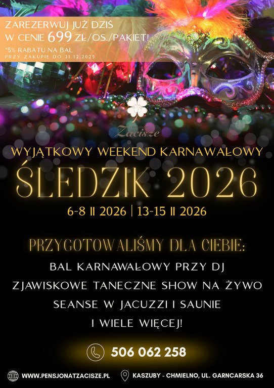 Bal Karnawałowy "Śledzik" na Kaszubach w Chmielnie - Resort